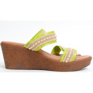 Italian Shoemakers Green Wedge Sandals Crochet Slides Shoes Women's 8